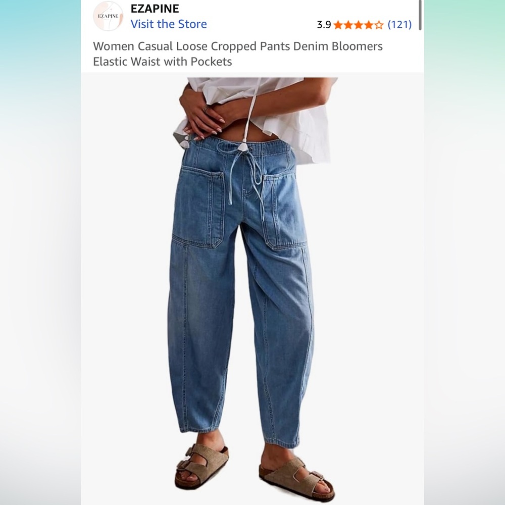 NWT Famous Amazon Women's Denim Barrel Jeans with Tie Waist